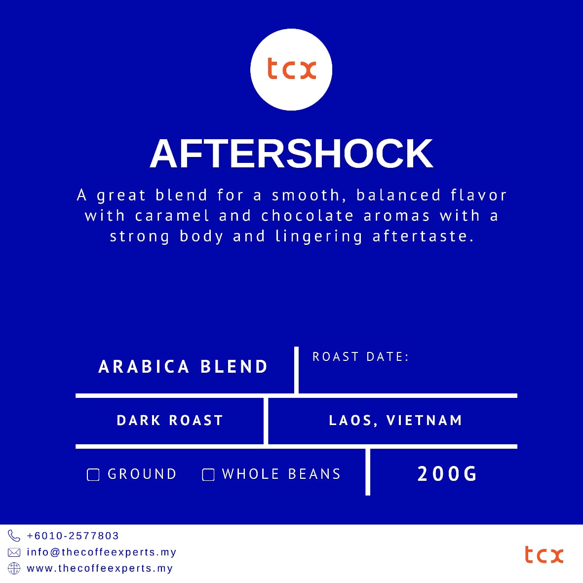 TCX - Aftershock (Dark Roast) (200g) Biji Kopi Campuran Arabika