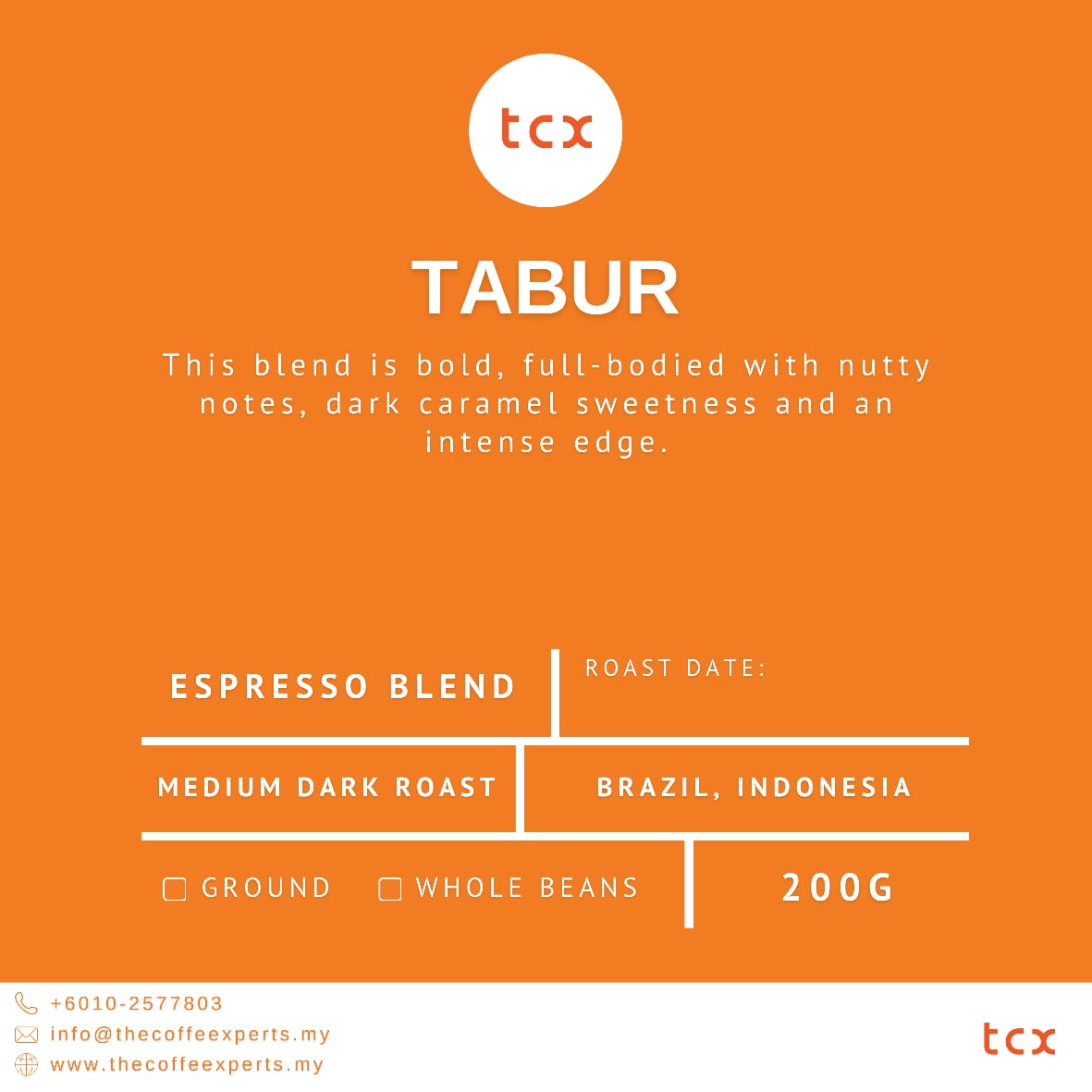 TCX - Tabur (Medium Dark Roast) (200g) Biji Kopi Campuran Espresso