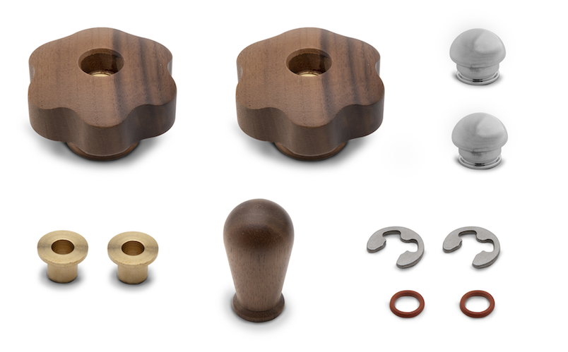 Mara PL62X Upgrade Kit - Walnut wood water/steam knobs and lever